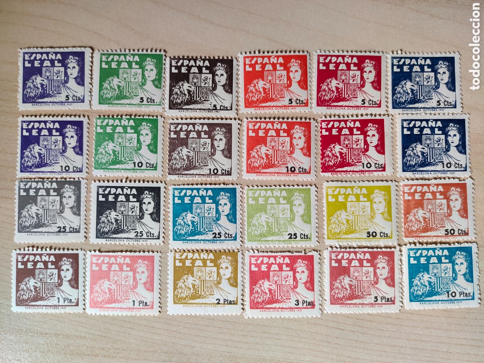 Sellos: Cpx MUY RARO Barcelona Pro Espa&ntilde;a Leal Octubre 1937 Allepuz 173 a 198 SERIE COMPLETA VER