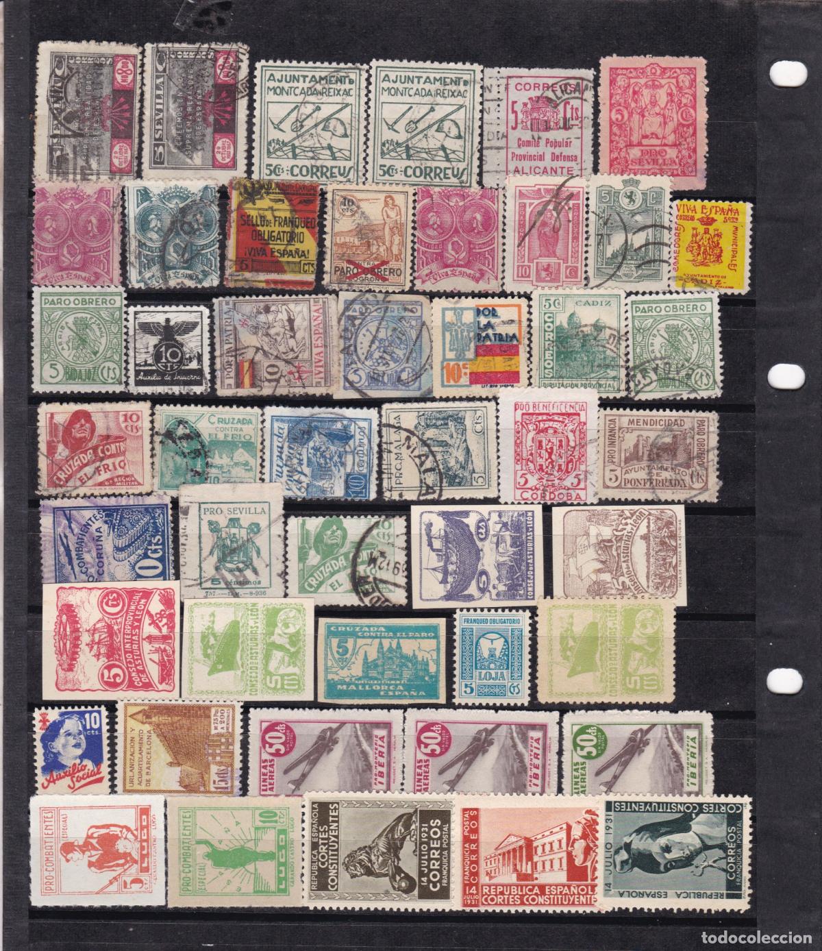 Sellos: F6-74-GUERRA CIVIL GRAN Lote .+40 VI&Ntilde;ETAS y similares