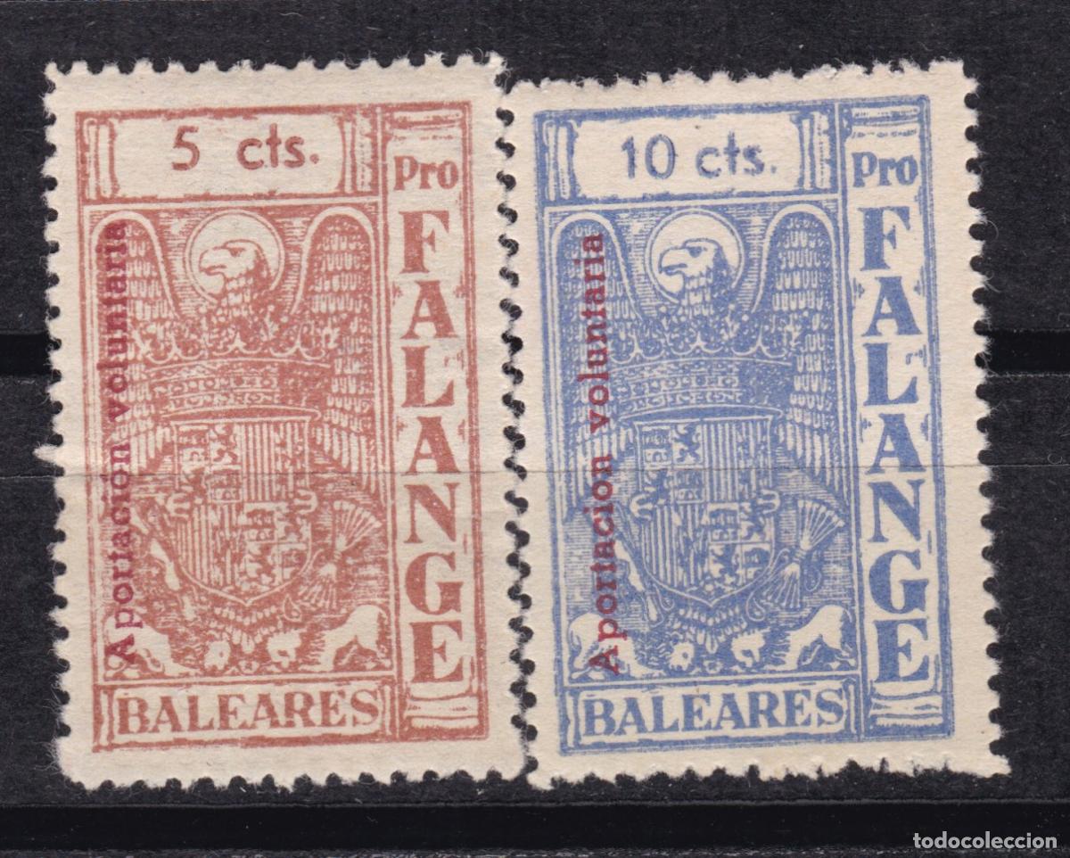Sellos: AA5-Guerra Civil x 2 Vi&ntilde;etas Falange BALEARES ** Sin Fijasellos . LUJO