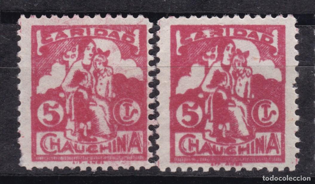 Sellos: AA5-Guerra Civil x 2 Caridad CHAUCHINA Nuevas ** Sin Fijasellos LUJO. Rojo / Carm&iacute;n