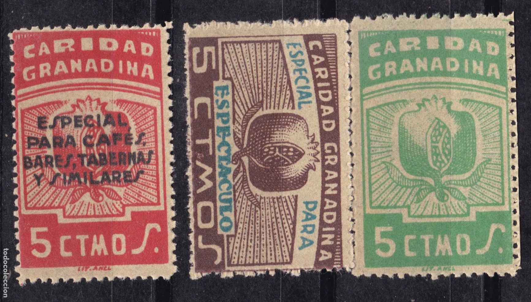 Sellos: AA5-Guerra Civil Caridad GRANADINA x 3 Valores Nuevos (*) Sin Goma . Perfectos