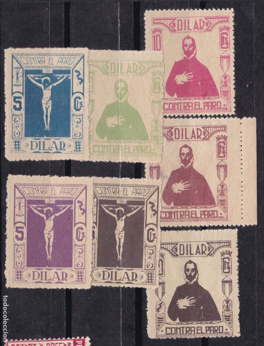 Sellos: FC4-81- Guerra Civil x 7 Vi&ntilde;etas DILAR. Greco/ Vel&aacute;zquez * Sin Fijasellos Buena Calidad