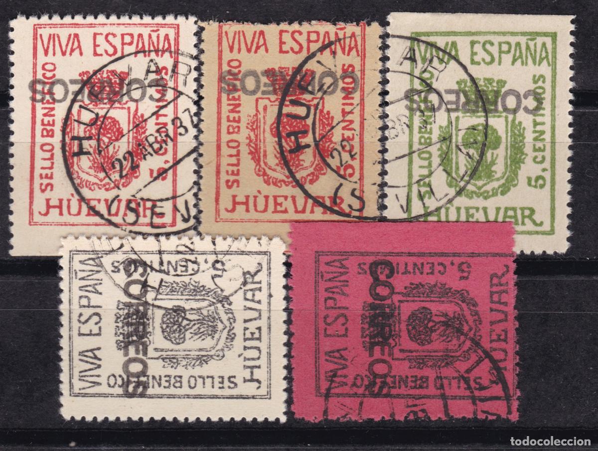 Sellos: FC4-89- Guerra Civil Lote 5 Vi&ntilde;etas DILAR Sobrecarga CORREOS Invertida. Usados LUJO