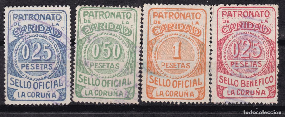 Sellos: FC4-89- Guerra Civil Lote 4 Vi&ntilde;etas Patronato de la Caridad LA CORU&Ntilde;A Usados LUJO