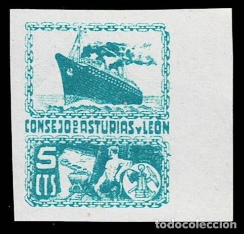Sellos: 0022-18 Guerra Civil Consejo de Asturias y Le&oacute;n Fesofi n&ordm; 5 Variedad SIN DENTAR Color AZUL CLARO Pa
