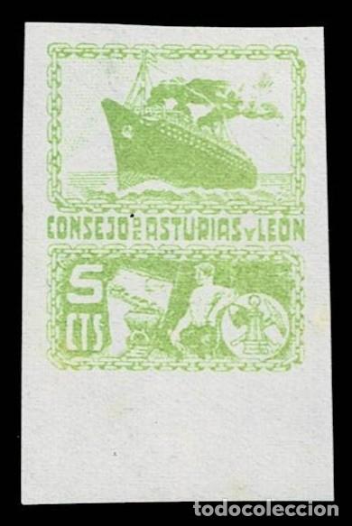 Sellos: 0022-19 Guerra Civil Consejo de Asturias y Le&oacute;n Fesofi n&ordm; 5 Variedad SIN DENTAR Color VERDE CLARO P