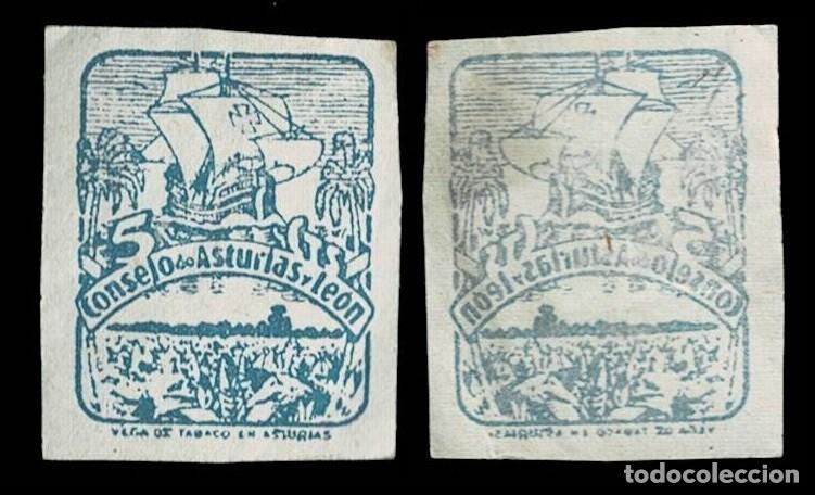 Sellos: 0022-12 Guerra Civil Consejo de Asturias y Le&oacute;n Fesofi n&ordm; 6 PRUEBA CALCADO AL REVERSO Color AZULCLA