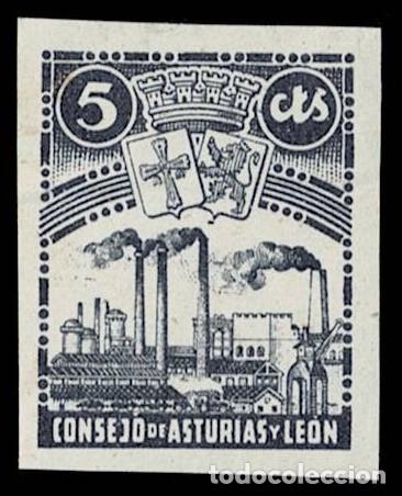 Sellos: 0022-11 Guerra Civil Consejo de Asturias y Le&oacute;n Fesofi n&ordm; 4 PRUEBA SIN DENTAR Color AZUL VIOLETA en