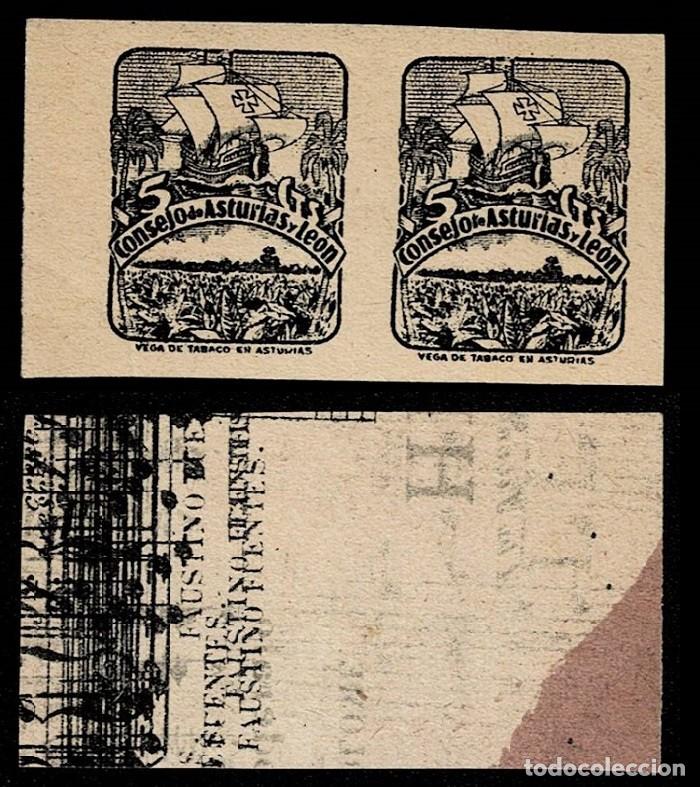 Sellos: 0022-3 Guerra Civil Consejo de Asturias y Le&oacute;n Fesofi n&ordm; 6 Pareja en papel GRUESO Color NEGRO Si