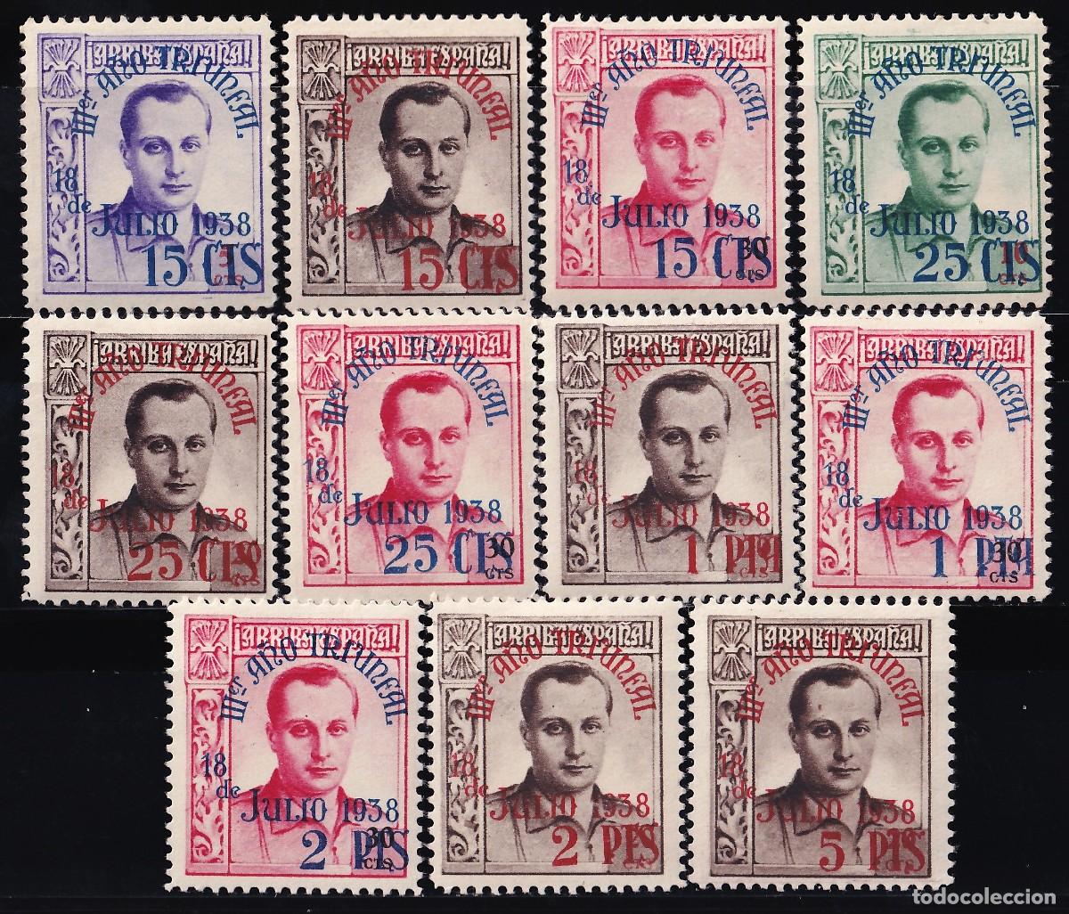 Sellos: Beneficencia, 1938 EDIFIL N&ordm; NE 19 / NE 30 /*/, Jose Antonio Primo de Rivera, Habilitados