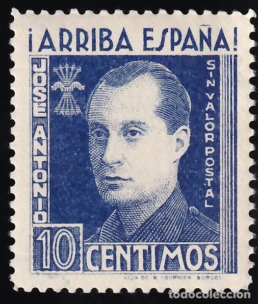Sellos: Falange Espa&ntilde;ola, 10 cts. azul, sin numeraci&oacute;n, Jose Antonio Primo de Rivera, [SIN VALOR POSTAL.]