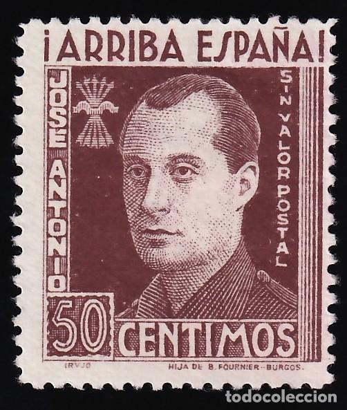 Sellos: Falange Espa&ntilde;ola, 50 cts. casta&ntilde;o, sin numeraci&oacute;n, Jose Antonio Primo de Rivera, [SIN VALOR POSTAL.]