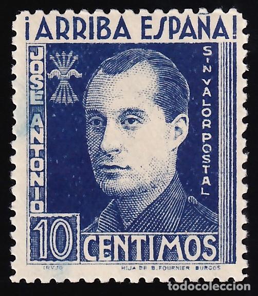 Sellos: Falange Espa&ntilde;ola, 10 cts. azul, con numeraci&oacute;n, Jose Antonio Primo de Rivera, [SIN VALOR POSTAL.]