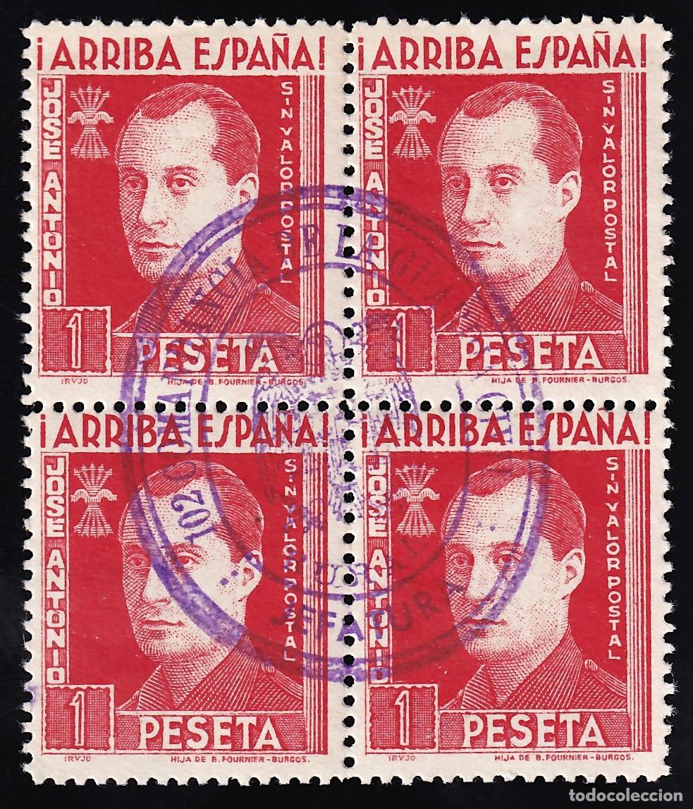 Sellos: Falange Espa&ntilde;ola, 1 pts. casta&ntilde;o, [Mat. &rdquo;102 Comandancia de la Guardia Civil, Jefatura.&rdquo;]