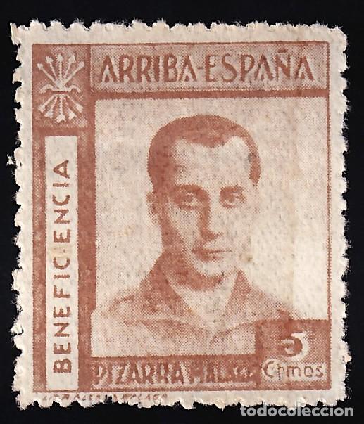Sellos: Falange Espa&ntilde;ola, Beneficencia. Pizarra (M&aacute;laga), 5 cts. casta&ntilde;o