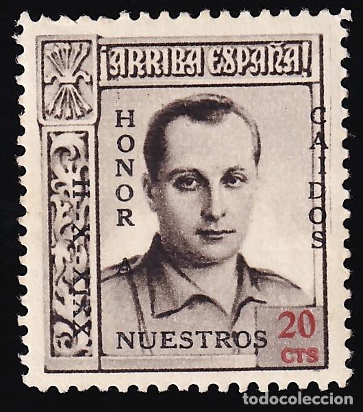 Sellos: Falange Espa&ntilde;ola, 20 c. casta&ntilde;o y rojo, Jose Antonio Primo de Rivera, [HONOR A NUESTROS CAIDOS.]