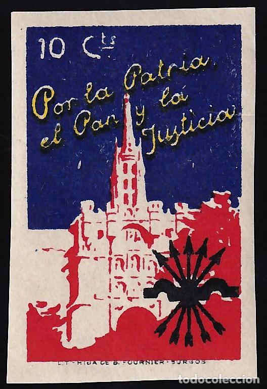 Sellos: Falange Espa&ntilde;ola, 10 cts, Catedral de Burgos [ Leyenda &rdquo;Espa&ntilde;a una Grande y Libre&rdquo; SIN DENTAR.]