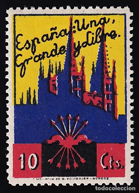Sellos: Falange Espa&ntilde;ola, 10 cts, Catedral de Burgos [ Leyenda &rdquo;Espa&ntilde;a una Grande y Libre&rdquo;.]