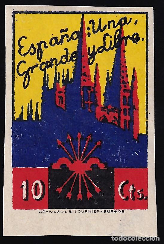 Sellos: Falange Espa&ntilde;ola, 10 cts, Catedral de Burgos [ Leyenda &rdquo;Espa&ntilde;a una Grande y Libre&rdquo; SIN DENTAR.]
