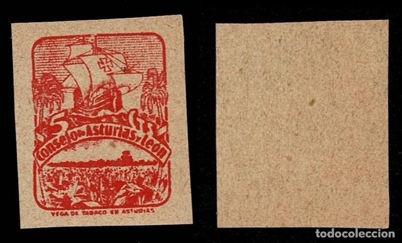 Sellos: 0022a- 8 Guerra Civil Consejo de ASTURIAS Y LEON PRUEBA SIN DENTAR Fesofi tipo n&ordm; 6 Color ROJO Pape
