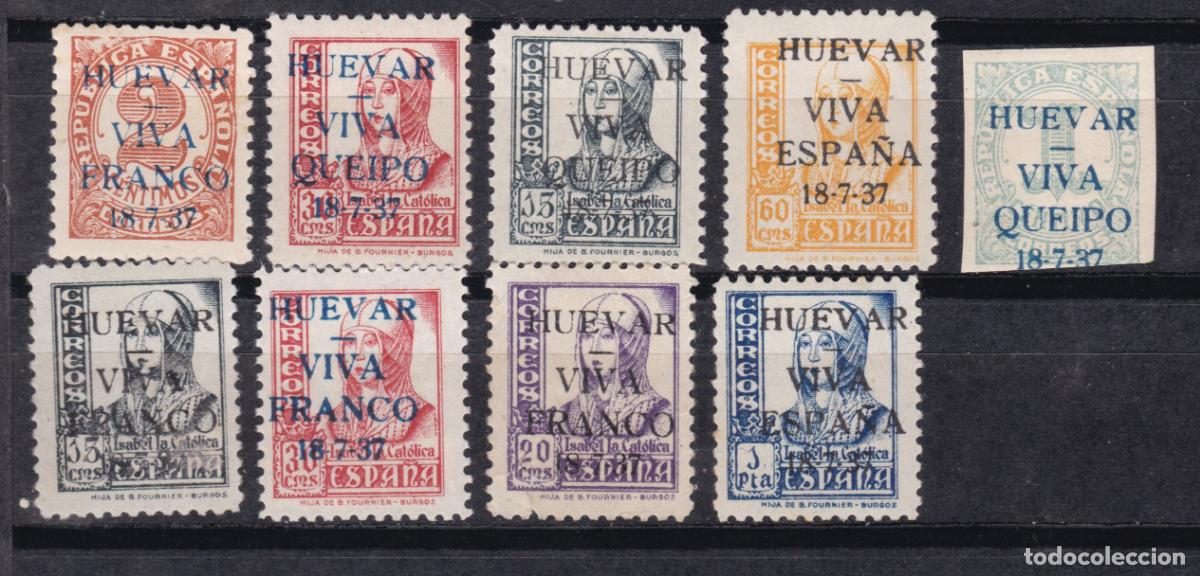 Sellos: FC4-126- Guerra Civil Locales HUEVAR Viva Franco/Espa&ntilde;a/ Queipo. Incluye Claves