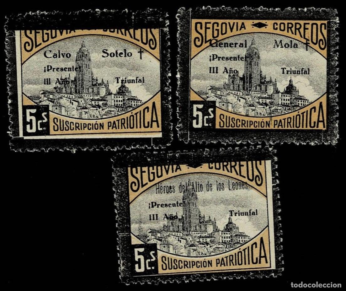 Sellos: 0272 Guerra Civil SEGOVIA Sellos con LUTO ALREDEDOR. Fesofi n&ordm; 43-45 Serie completa Sin fijasello