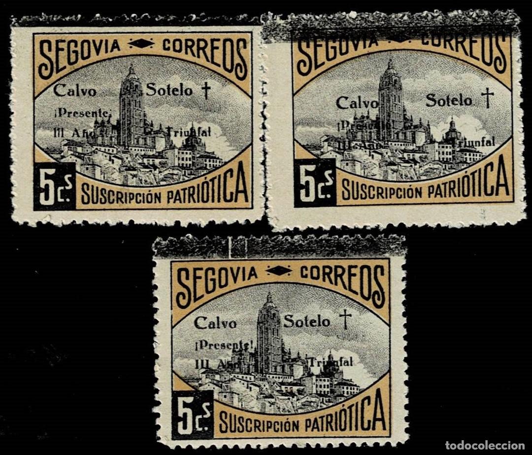 Sellos: 0272 Guerra Civil SEGOVIA Sellos con LUTO Fesofi n&ordm; 43-45 Variedad SOLO EN EL LADO SUPERIOR Serie