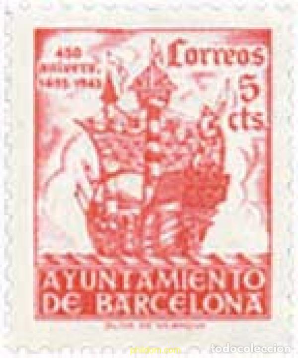 Sellos: 792586 HINGED ESPA&Ntilde;A. Barcelona 1943 450 ANIVERSARIO DE LA LLEGADA DE COLON A BARCELONA