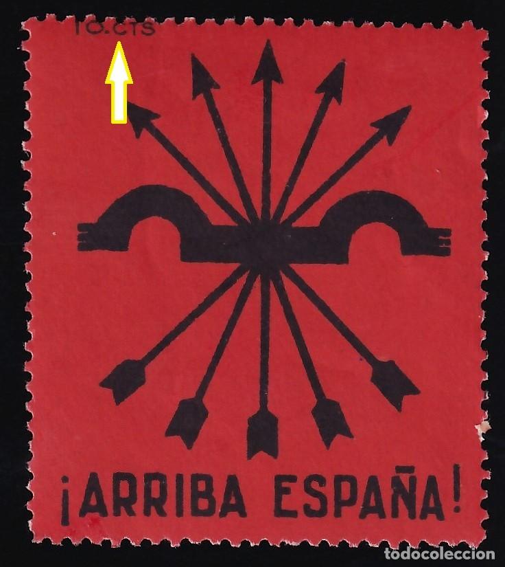 Sellos: Falange Espa&ntilde;ola, 10 cts. carm&iacute;n y negro, Emblema, [valor desplazado]