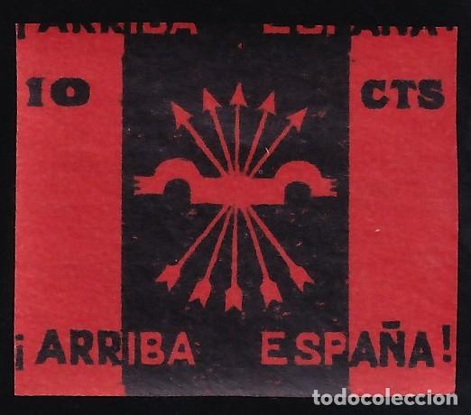 Sellos: Falange Espa&ntilde;ola, 10 cts. negro y rojo, Emblema, [SIN DENTAR.]