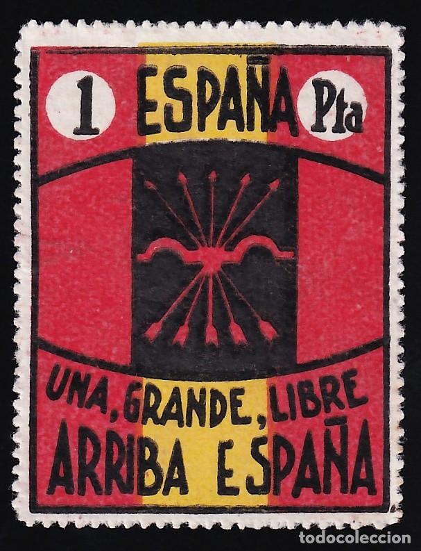 Sellos: Falange Espa&ntilde;ola, 1 pts rojo, amarillo y negro, [Una, Grande, Libre, Arriba Espa&ntilde;a.]