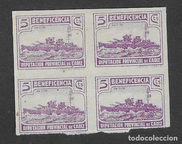 Sellos: CADIZ- 5 CTS.-BLOQUE DE 4 SELLOS SIN DENTAR- BENEFICENCIA-- VER FOTOS