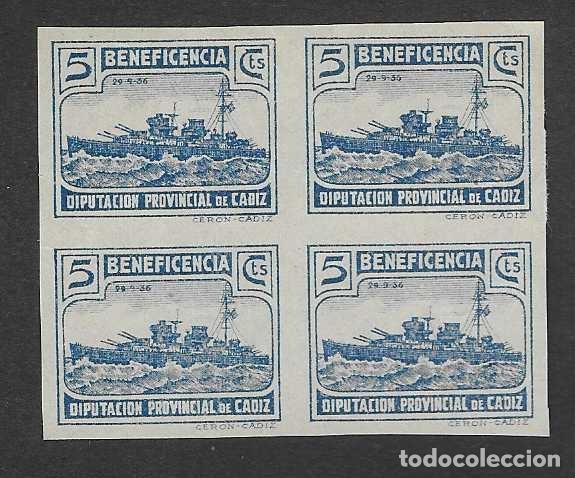 Sellos: CADIZ- 5 CTS.-BLOQUE DE 4 SELLOS SIN DENTAR- BENEFICENCIA-- VER FOTOS