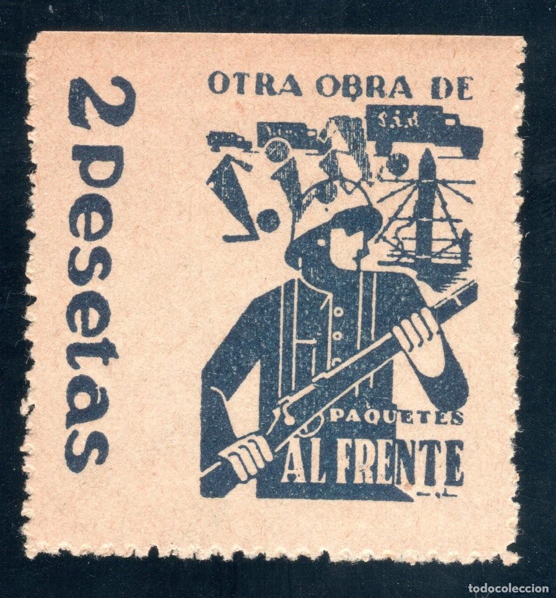 Sellos: S.I.A. OTRA OBRA DE PAQUETES AL FRENTE. 2 PESETAS. (VARIEDAD...1 PUNTO EN EL CASCO). ALLEPUZ 1288.