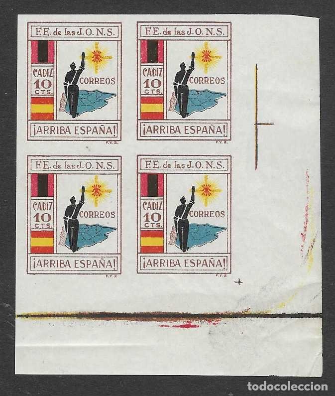 Sellos: CADIZ- 10 CTS.-BLOQUE DE 4 SELLOS SIN DENTAR-ESQUINA PLIEGO- -- VER FOTOS