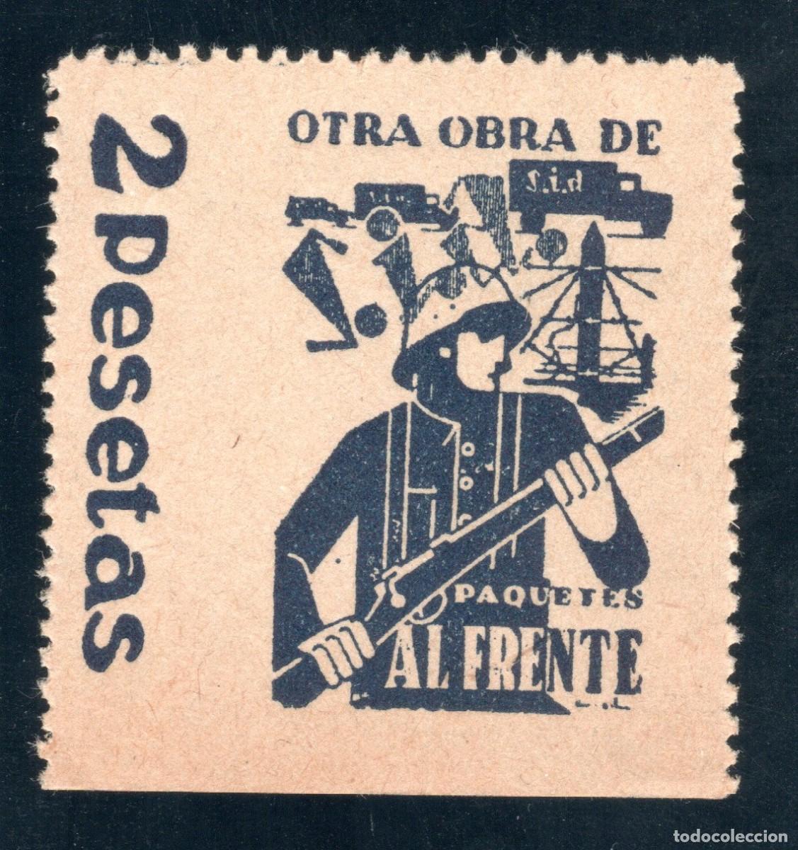 Sellos: S.I.A. OTRA OBRA DE PAQUETES AL FRENTE. 2 PESETAS. (VARIEDAD...2 PUNTOS EN EL CASCO). ALLEPUZ 1288R.