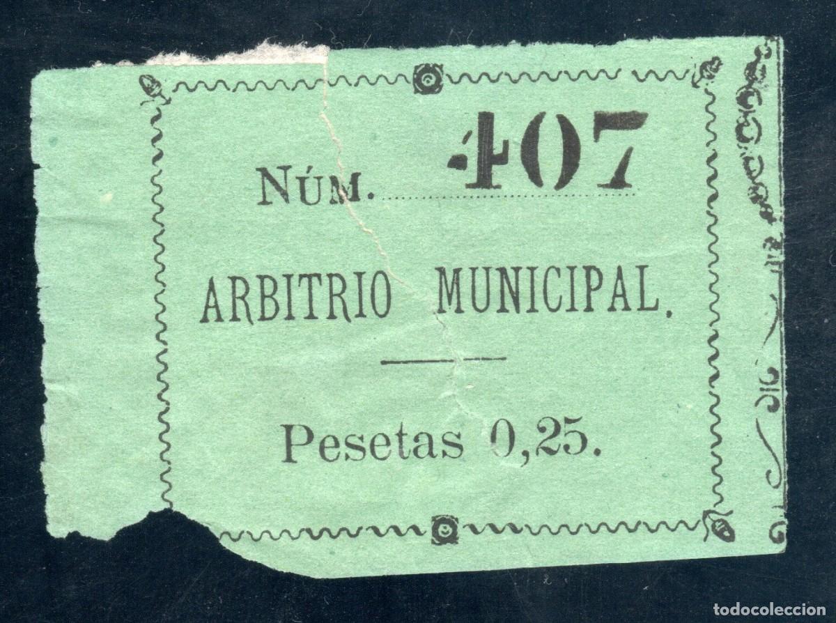 Sellos: ARBITRIO MUNICIPAL. N&Uacute;M. 47. PESETAS 0,25. EXTREMADAMENTE RARO.