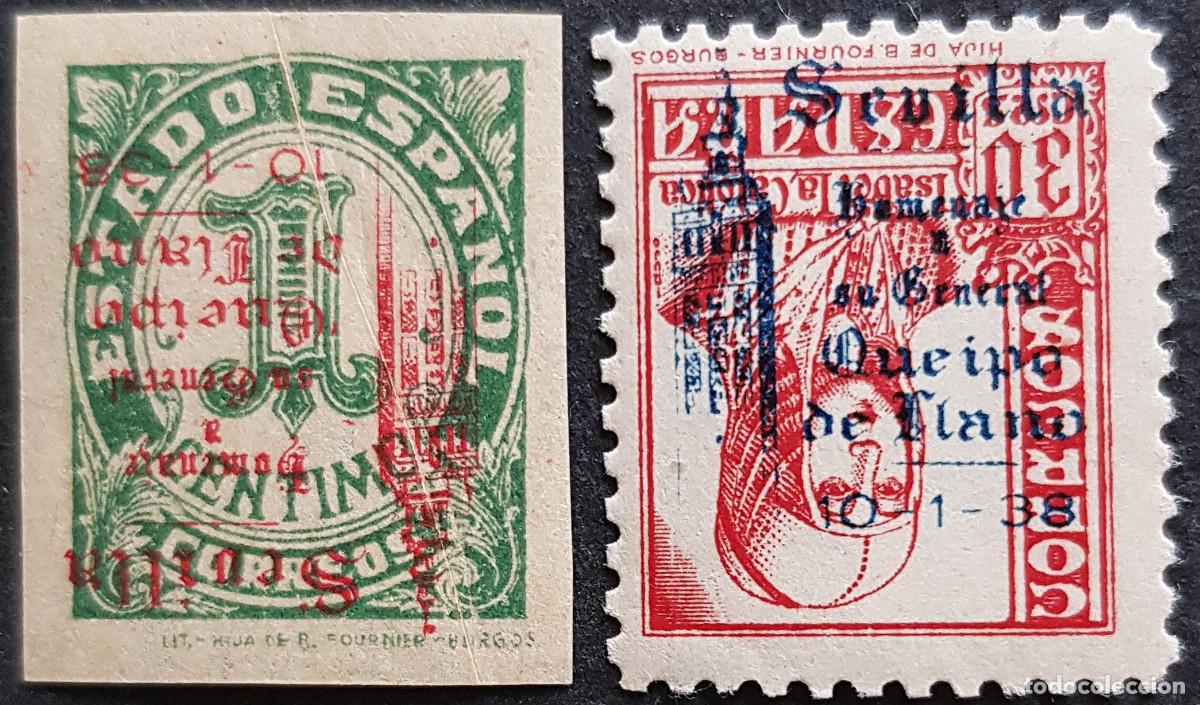 Sellos: Espa&ntilde;a a&ntilde;o 1937 Emisiones Locales Patri&oacute;ticas Sevilla sobrecarga invertida