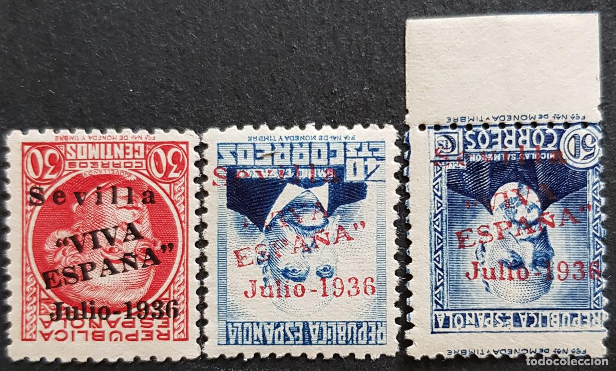 Sellos: Espa&ntilde;a a&ntilde;o 1937 Emisiones Locales Patri&oacute;ticas Sevilla sobrecarga invertida