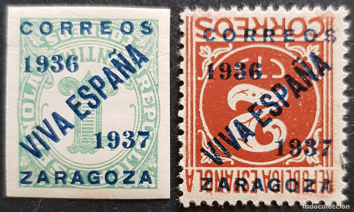 Sellos: Espa&ntilde;a a&ntilde;o 1937 Emisiones Locales Patri&oacute;ticas Zaragoza sobrecarga invertida