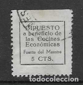 Sellos: FUENTE DEL MAESTRE.-5 CTS-IMPUESTO A BENEFICIO DE LAS COCINAS ECONOMICAS.-SOFIMA N&ordm; 1-RRR.VER FOTOS