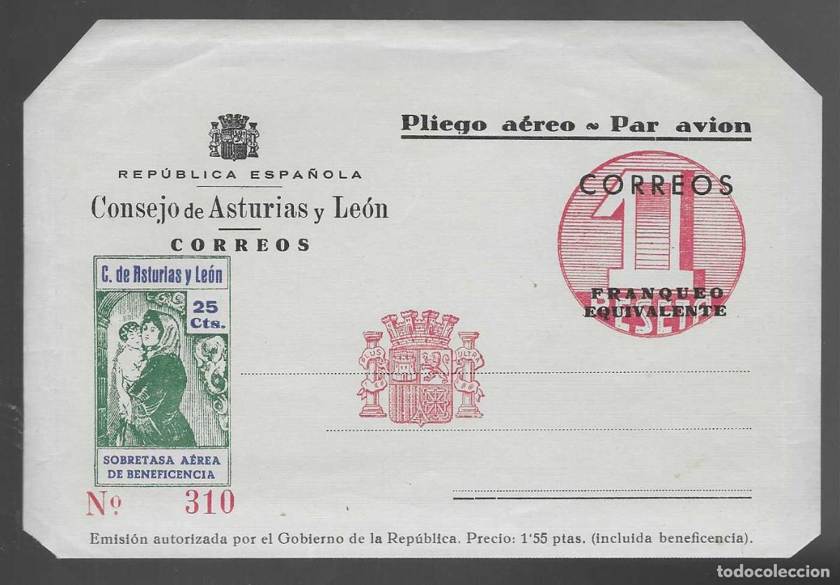Sellos: ASTURIAS Y LEON- SOBRE TIMBRADO CORREO AEREO,VI&Ntilde;ETA IMPRESA-SOFIMA N&ordm; 29-RRR.VER FOTOS