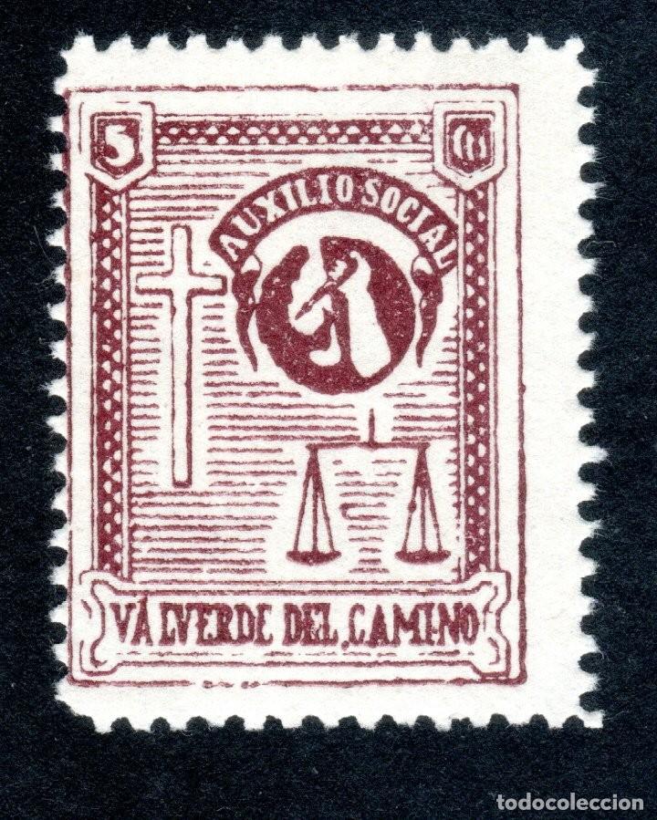 Sellos: VALVERDE DEL CAMINO (HUELVA). AUXILIO SOCIAL. 5 CTS.
