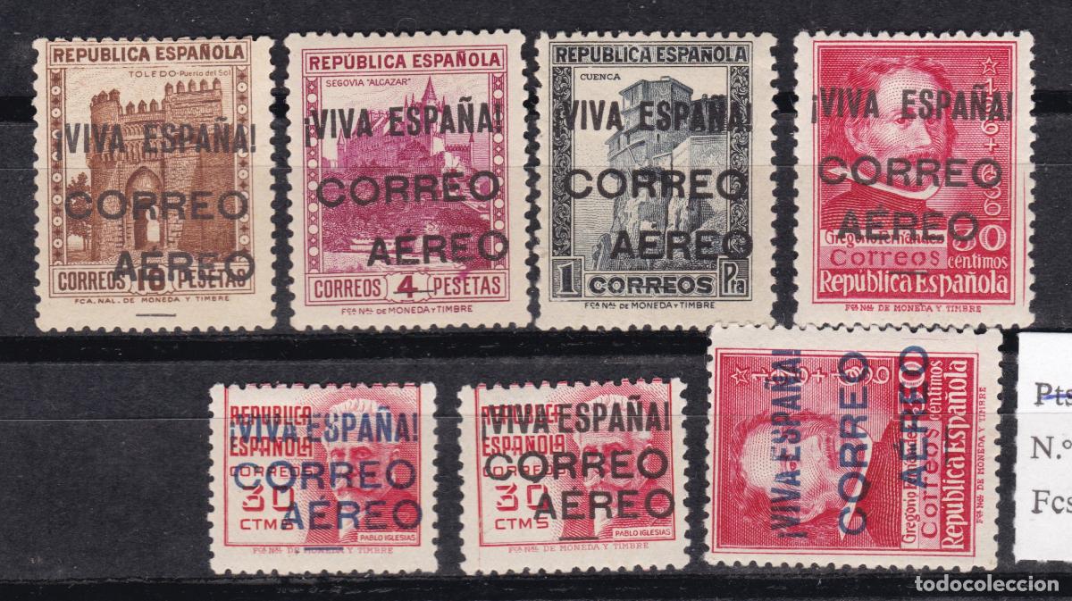 Sellos: FC4-165- Guerra Civil Locales BURGOS Habilitados AEREO Edifil 74/80 * Ligera se&ntilde;al fijasellos. LUJO