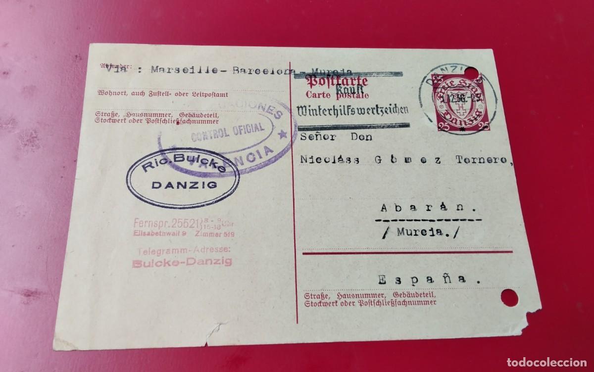 Sellos: ENTERO POSTAL ALEMAN CIRCULADO A ABARAN MURCIA MARCA DE CENSURA REPUBLICANA VALENCIA VER DESCRIPCION