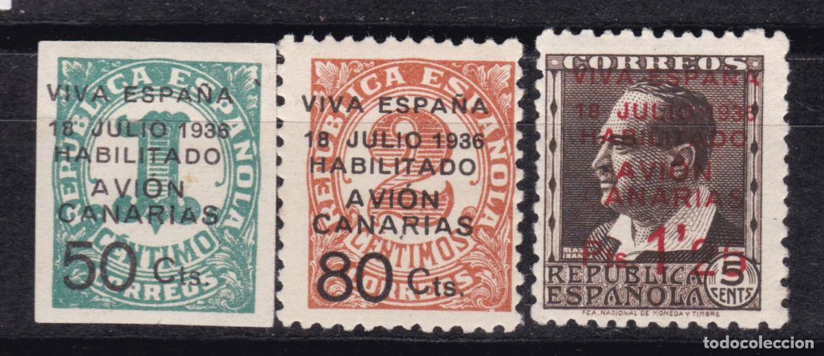 Sellos: AA2- Guerra Civil . Locales Habilitados CANARIAS EDifil 1/3* Marquillados HEVIA Perfectos