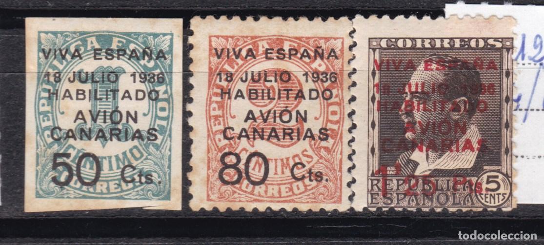 Sellos: AA7- Guerra Civil . Locales Habilitados CANARIAS Edifil 4/6 * Con Fijasellos.