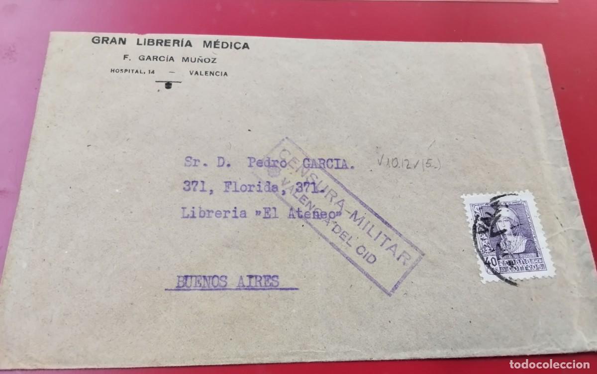 Sellos: VALENCIA SOBRE CIRCULADO A ARGENTINA CON CENSURA MILITAR , VER DESCRIPCION ,PIEZA COLECCION