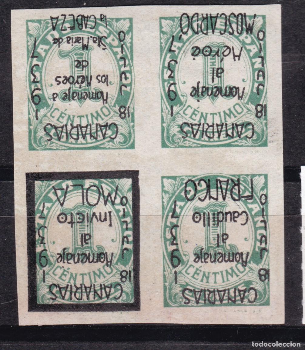 Sellos: FC4-172- Guerra Civil . Locales Habilitados CANARIAS Edifil NE7 Sobrecarga INVERTIDA ** LUJO