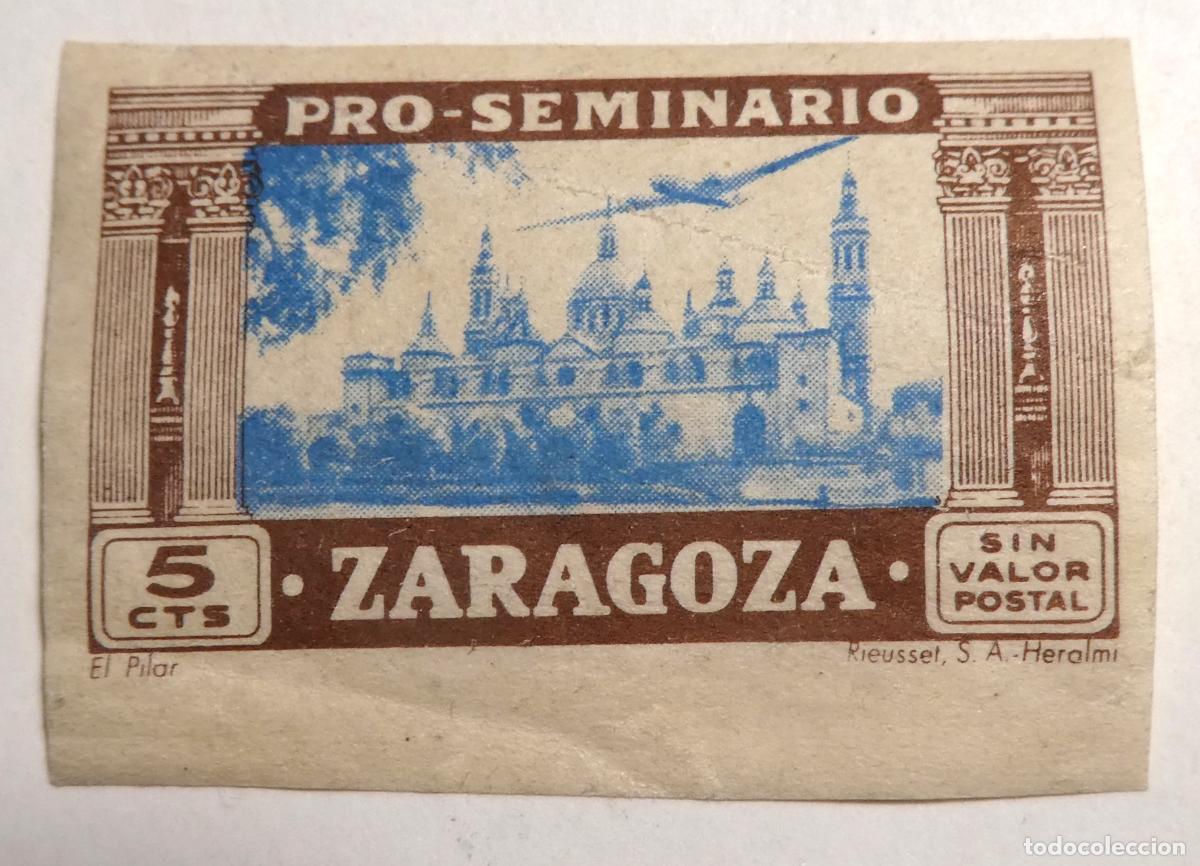 Sellos: vi&ntilde;eta ben&eacute;fica Pro-Seminario Zaragoza 1945